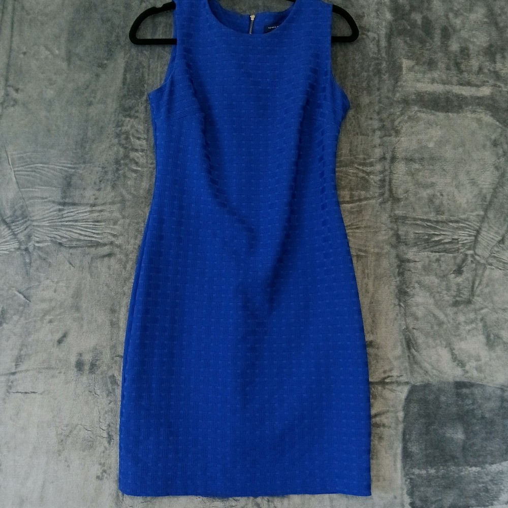 Tommy Hilfiger Dress Womens 4 Blue‎ Sleeveless Sheath Textured Zip Back Classic